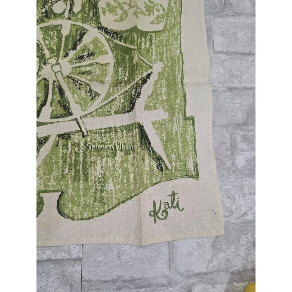 Vtg Linen Tea Towel American Woodwook Signed Kati 29x16
